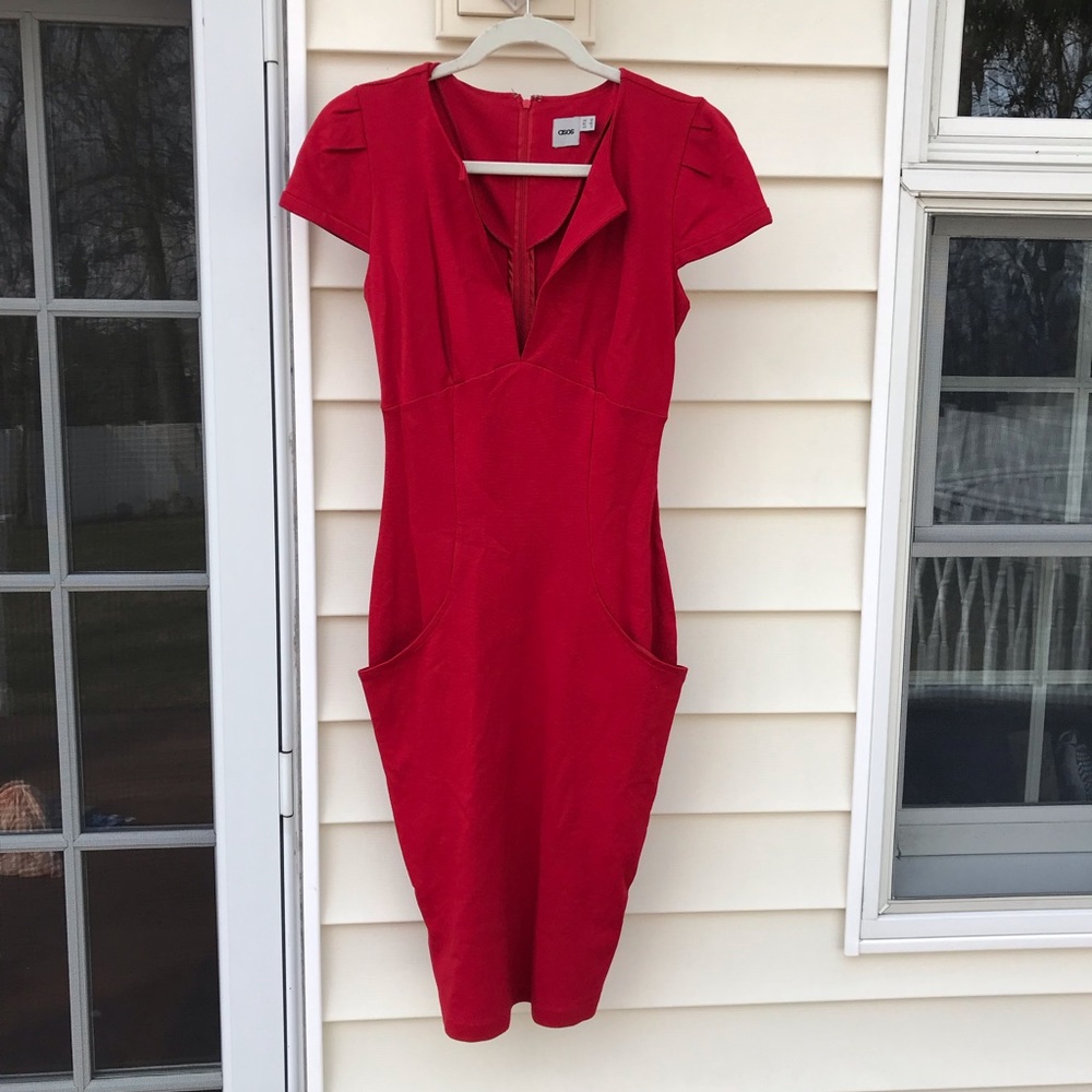 Asos Deep V-Neck Fitted Career Style Dress